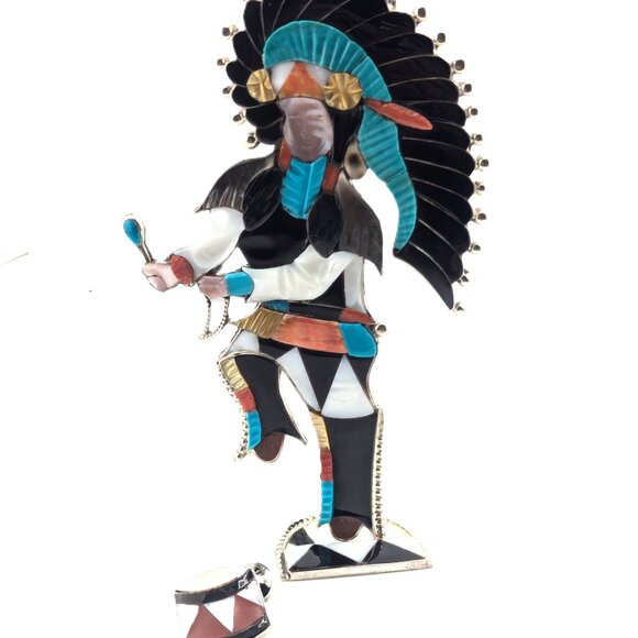 Bolo Tie Zuni Native American Sterling Silver Inlay Rare Chief‎ Ceremonial *** - Picture 12 of 12